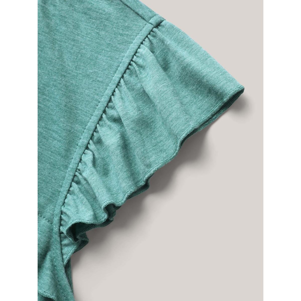 Plus Size Pleated Neckline Flutter Sleeve Tank Top Women Emerald Gathered Round Neck Everyday-Casual Tank Tops Camis BloomChic 28/5X Product Image