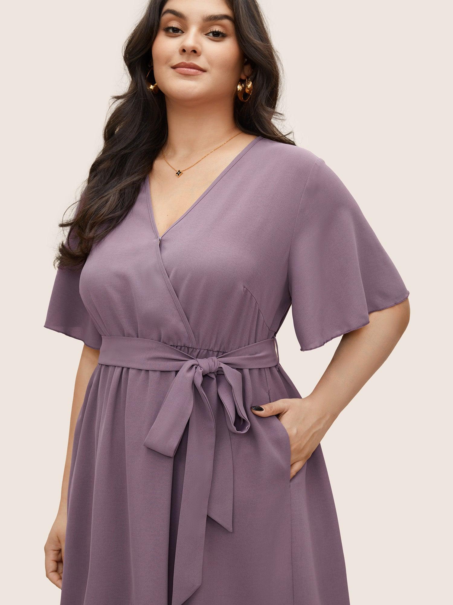 Bloom Dress - Solid Tie Surplice Ruffle High Low Dress Female Product Image
