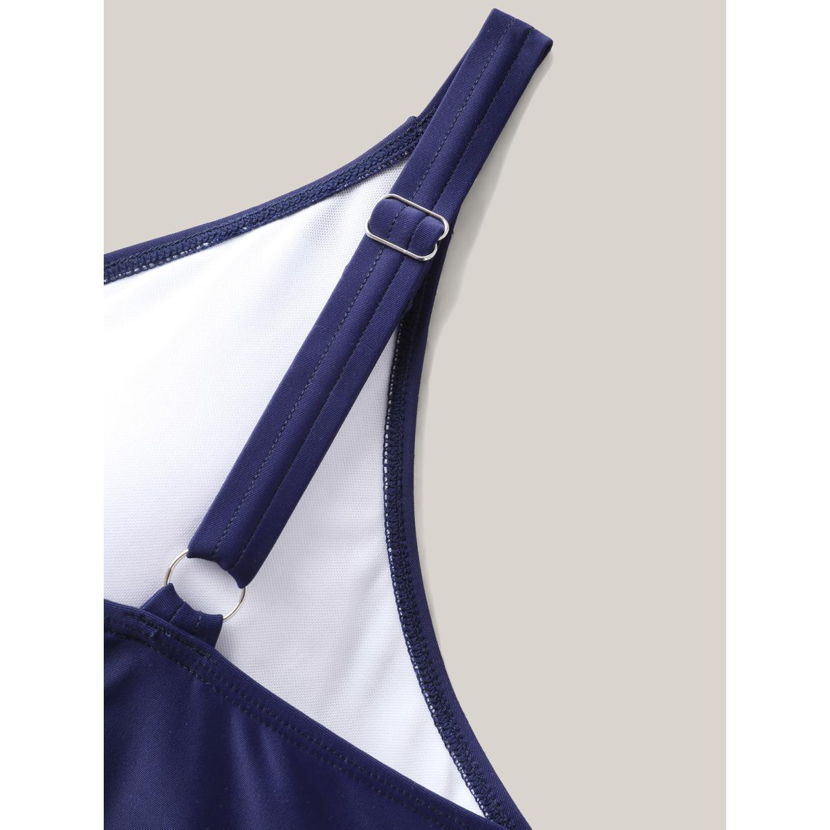 Plus Size Floral Print Color Block Swim Dress Women's Swimwear Midnight Beach Bodycon Overlap Collar High stretch Curve Swim Dresses BloomChic 22-24/3X Product Image