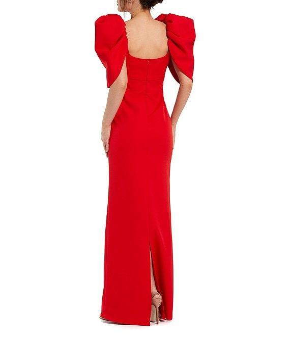 Mac Duggal Scoop Neck Dramatic Puff Sleeve Crepe Gown Product Image