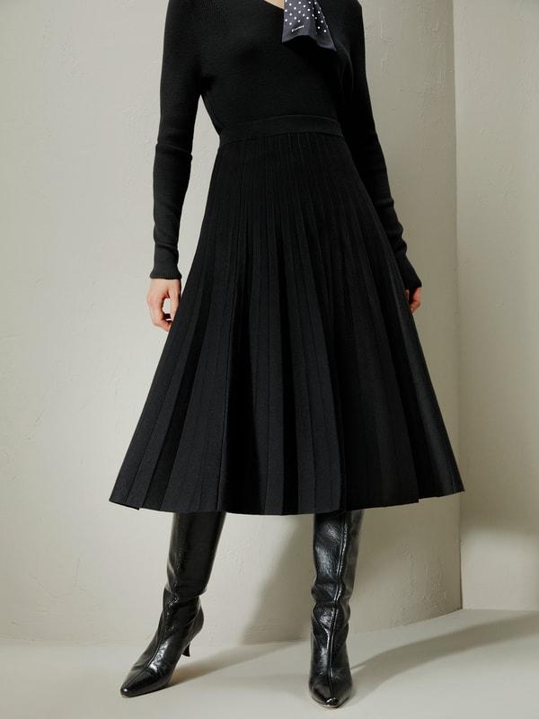 LILYSILK Women Silk Skirt Merino Wool Caramel 100% Ultra Fine Merino Wool Over-The-Knee Length M Product Image