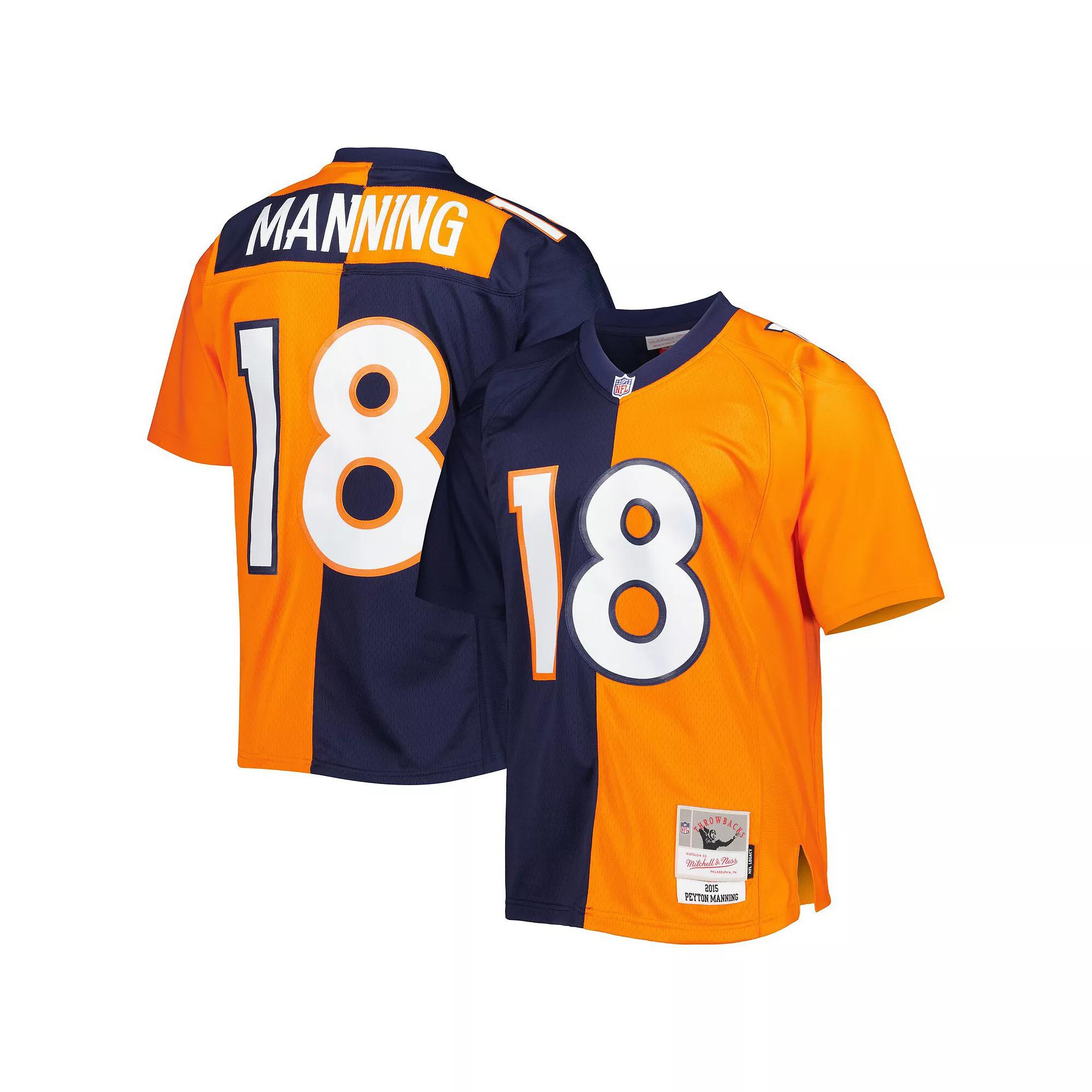 Men's Mitchell & Ness Peyton Manning Navy/Orange Denver Broncos 2015 Split Legacy Replica Jersey, Size: 5XL, Blue Product Image