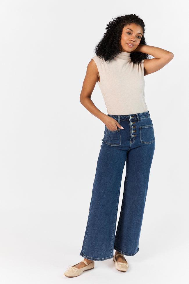 Sutton Dark Wash Wide Leg Patch Pocket Jeans FINAL SALE Product Image