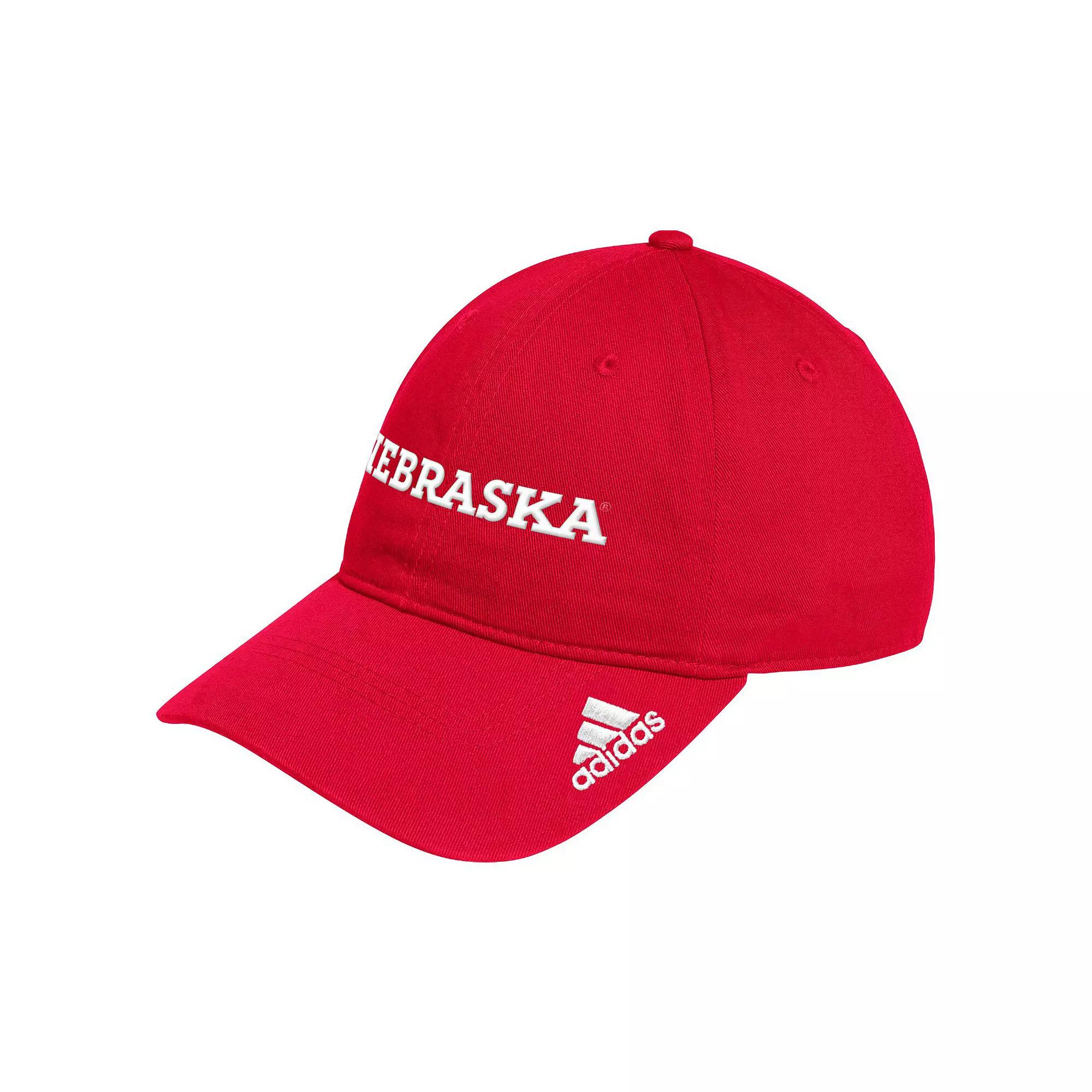 Men's adidas Scarlet Nebraska Huskers Locker Room Wordmark Slouch Adjustable Hat, Red Product Image