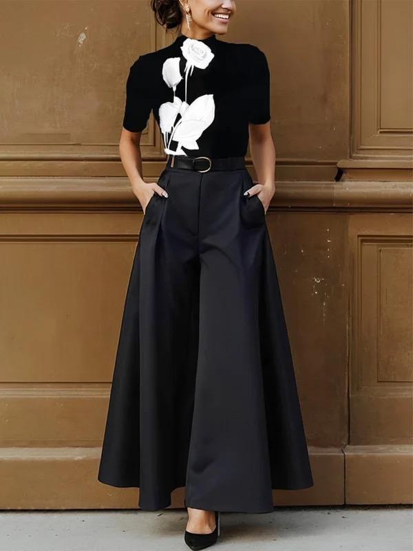 Short Sleeves Skinny Flower Print Stand Collar T-Shirts Tops Product Image