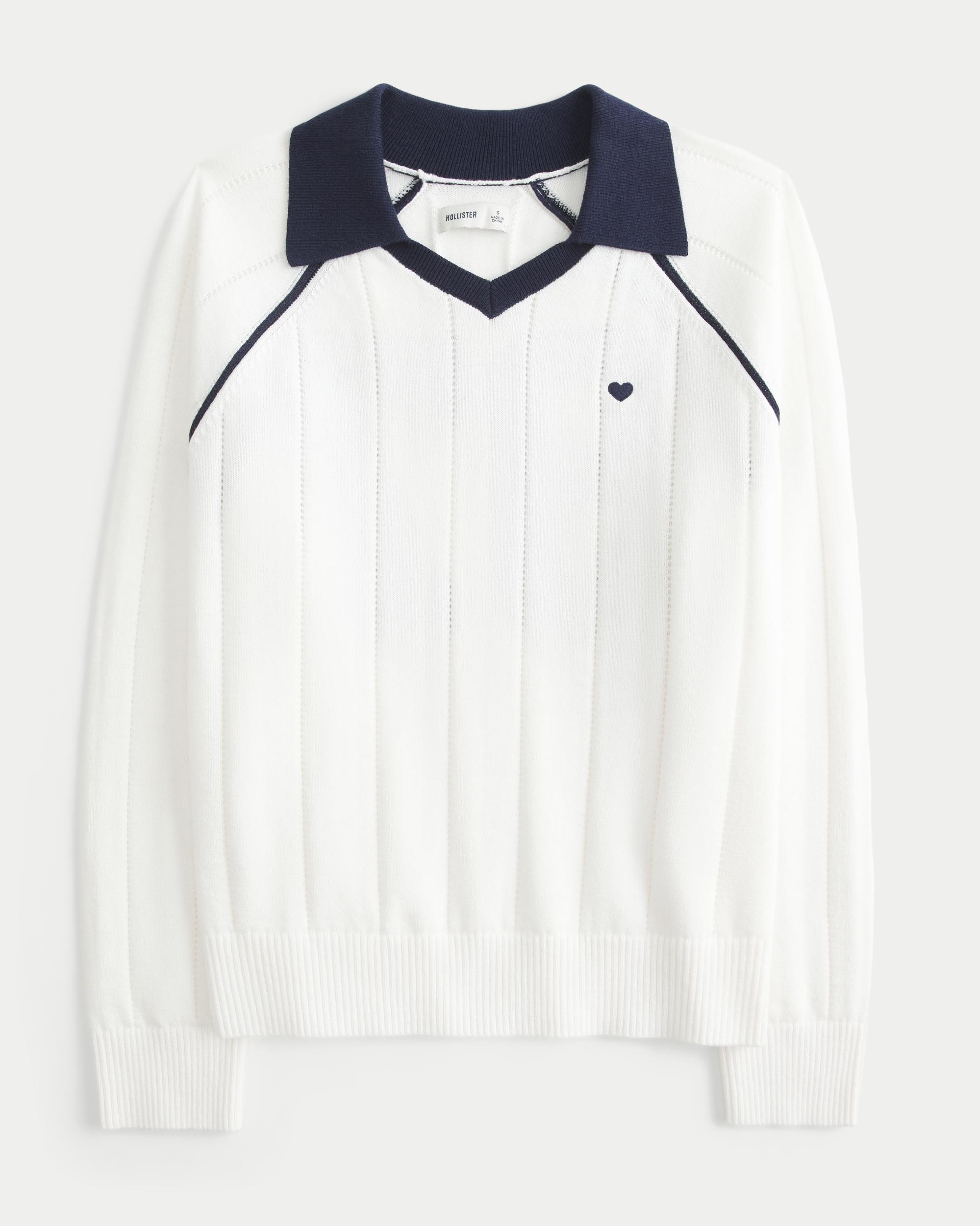 Easy Long-Sleeve Sweater Polo Product Image