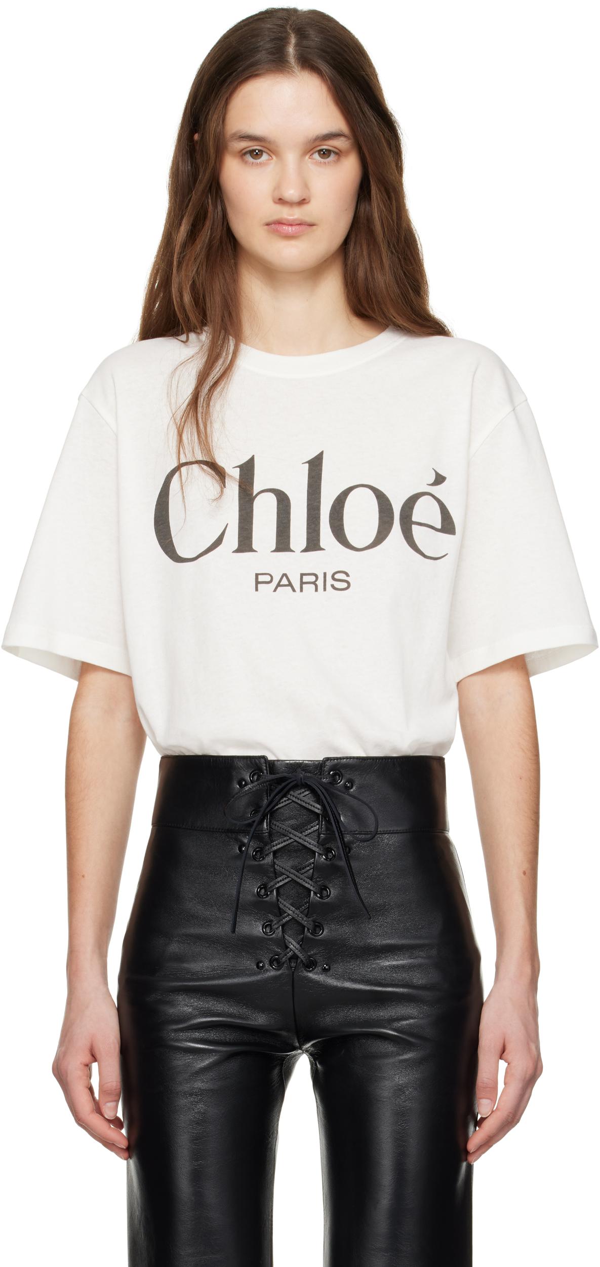 CHLOÉ White Crewneck T-shirt With Logo Print On The Front In Cotton Woman Product Image