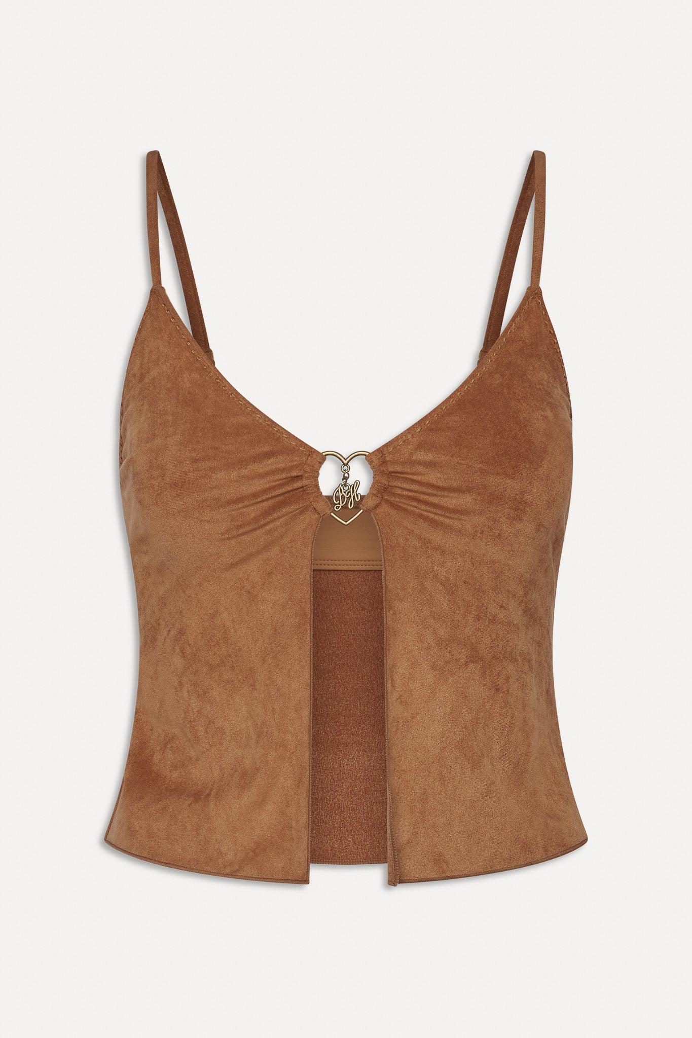 x BELLA HADID Lucy Suede Tankini Bikini Top - Sunkissed Suede Product Image