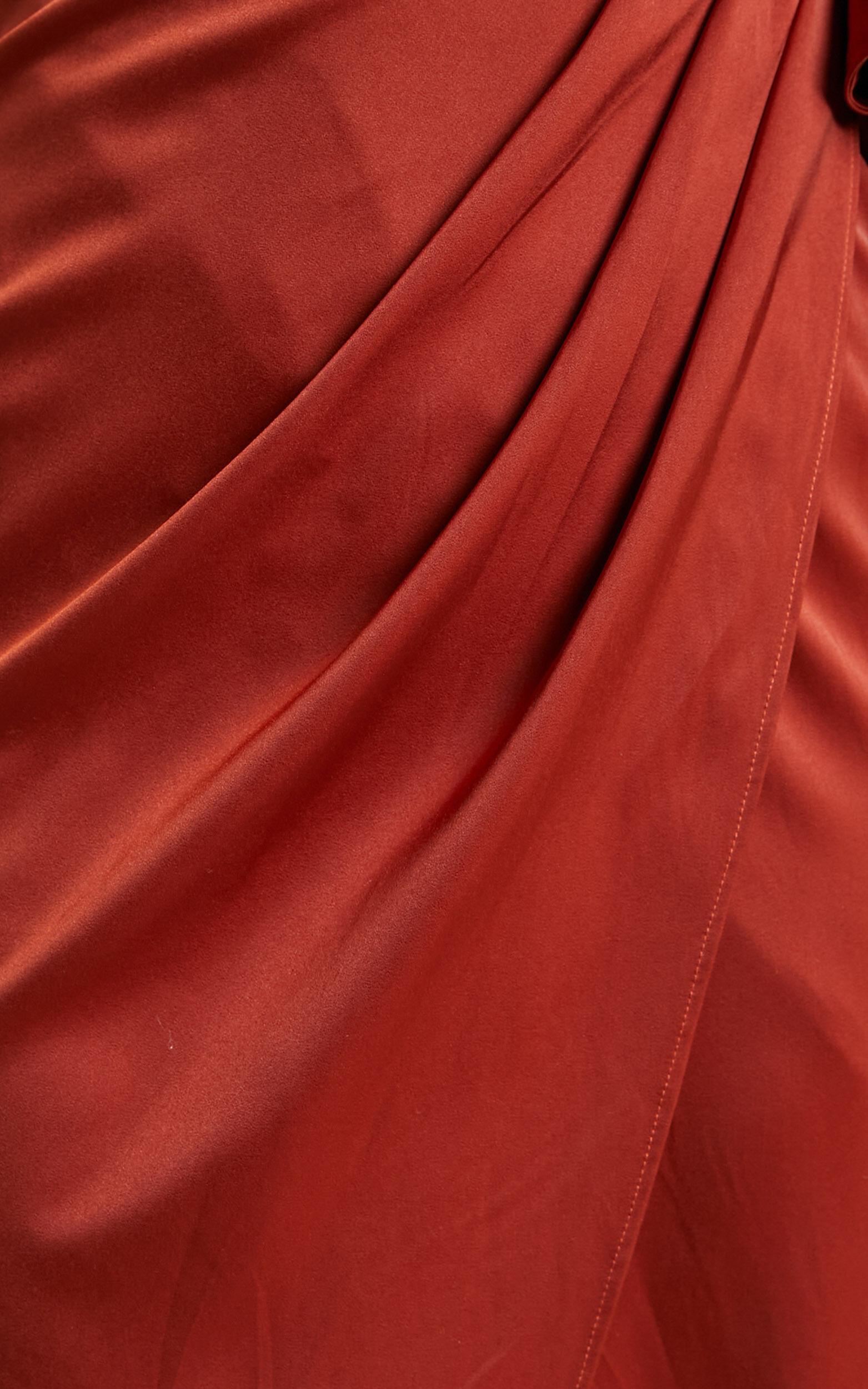 How Will I Know Midi Dress - Wrap Waist Tie Tulip Hem Dress in Copper Product Image