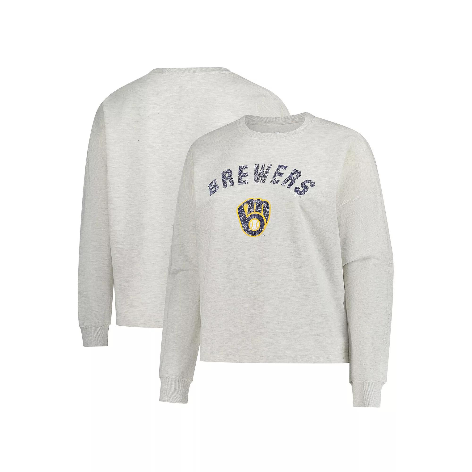 Women's Profile  Oatmeal Milwaukee Brewers French Terry Pullover Sweatshirt, Size: 4XL, Team Product Image
