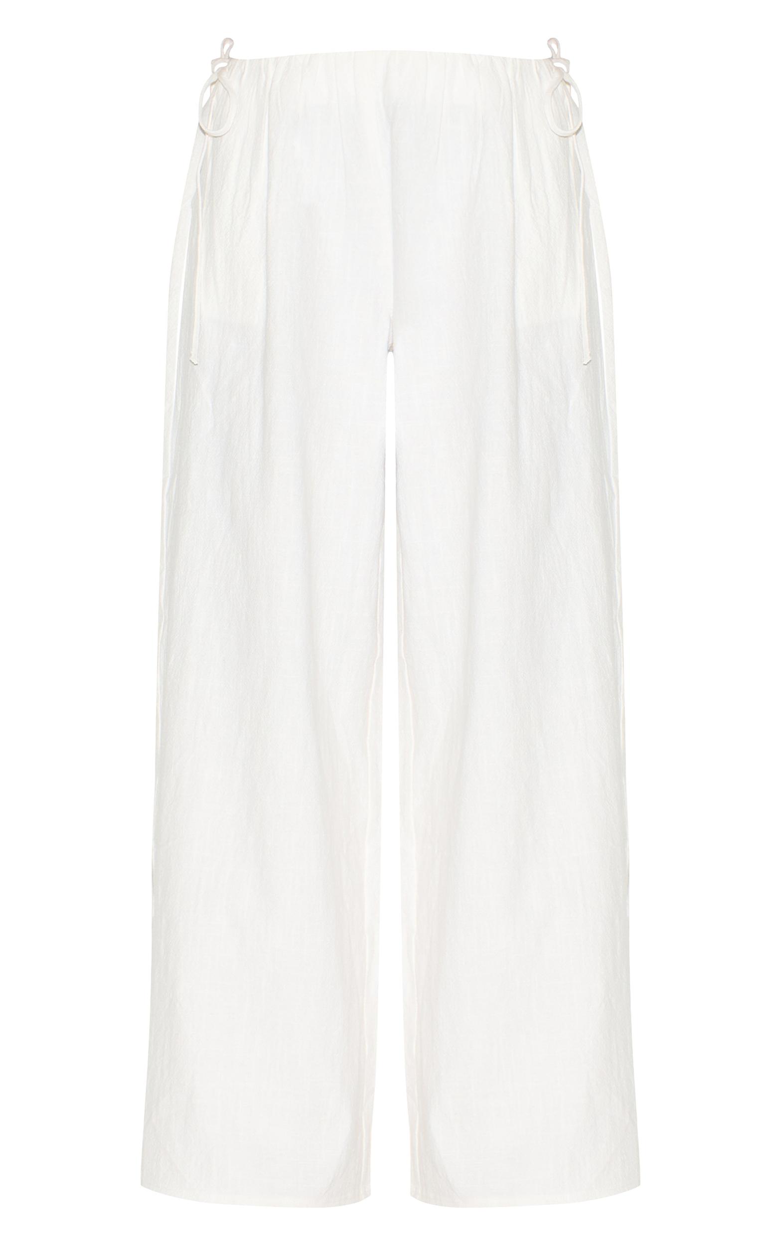 Petite White Premium Linen Look Wide Leg Side Tie Detail Pants Product Image
