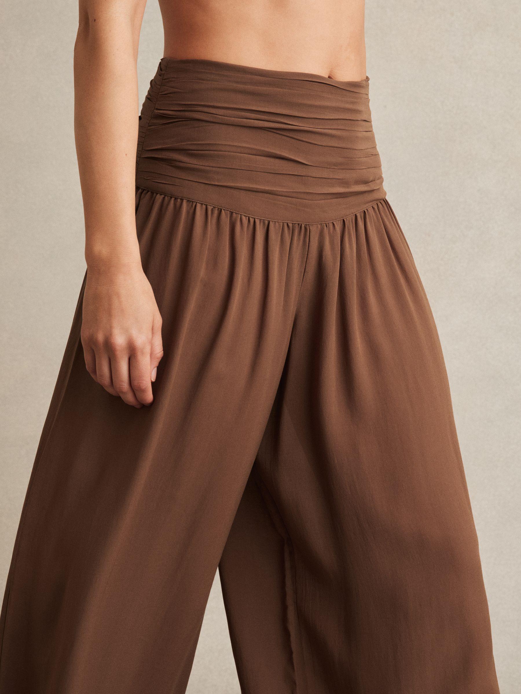 Lyocell Blend Wide Leg Trousers in Brown Product Image