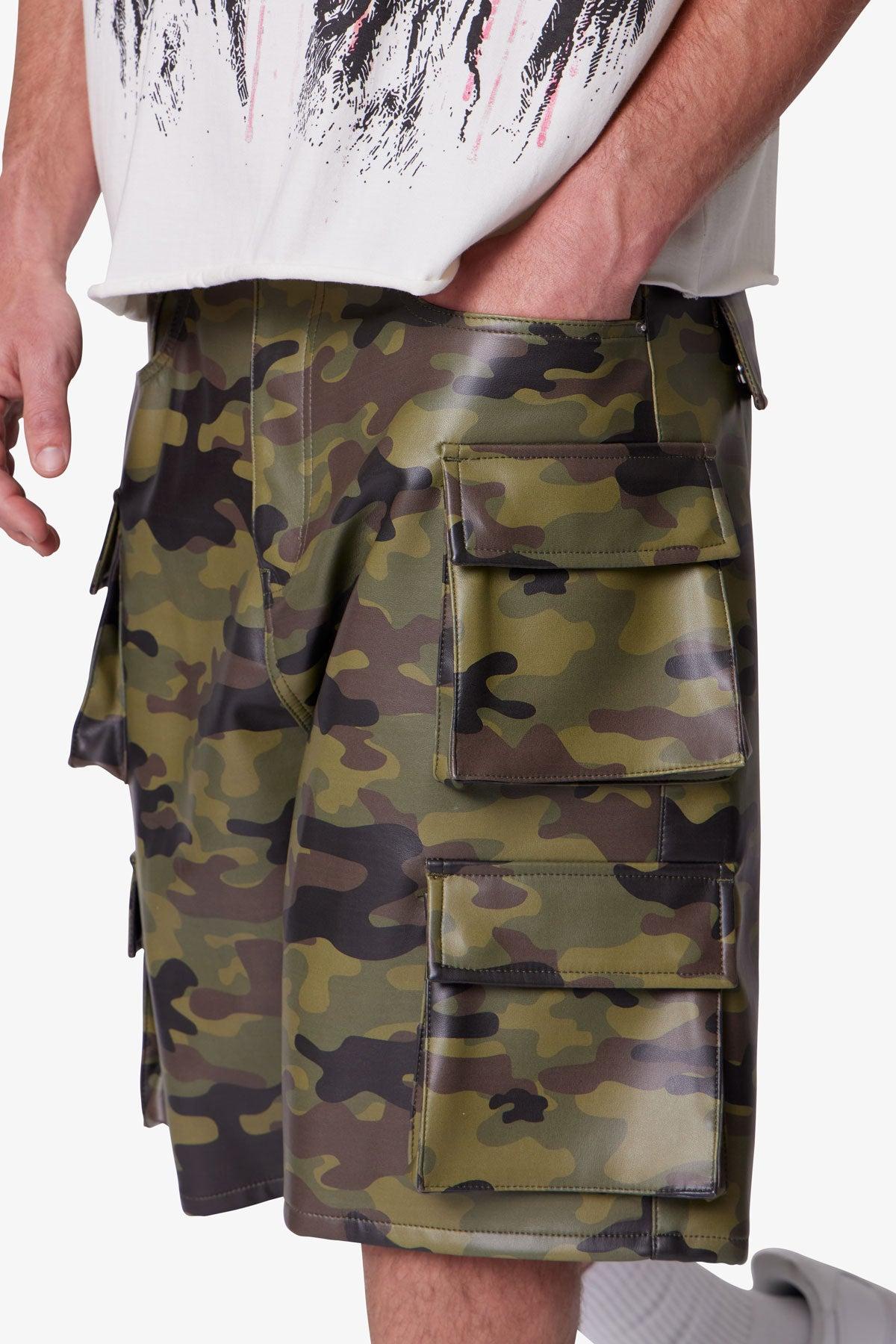 Baggy Leather Cargo Shorts - Camo Product Image