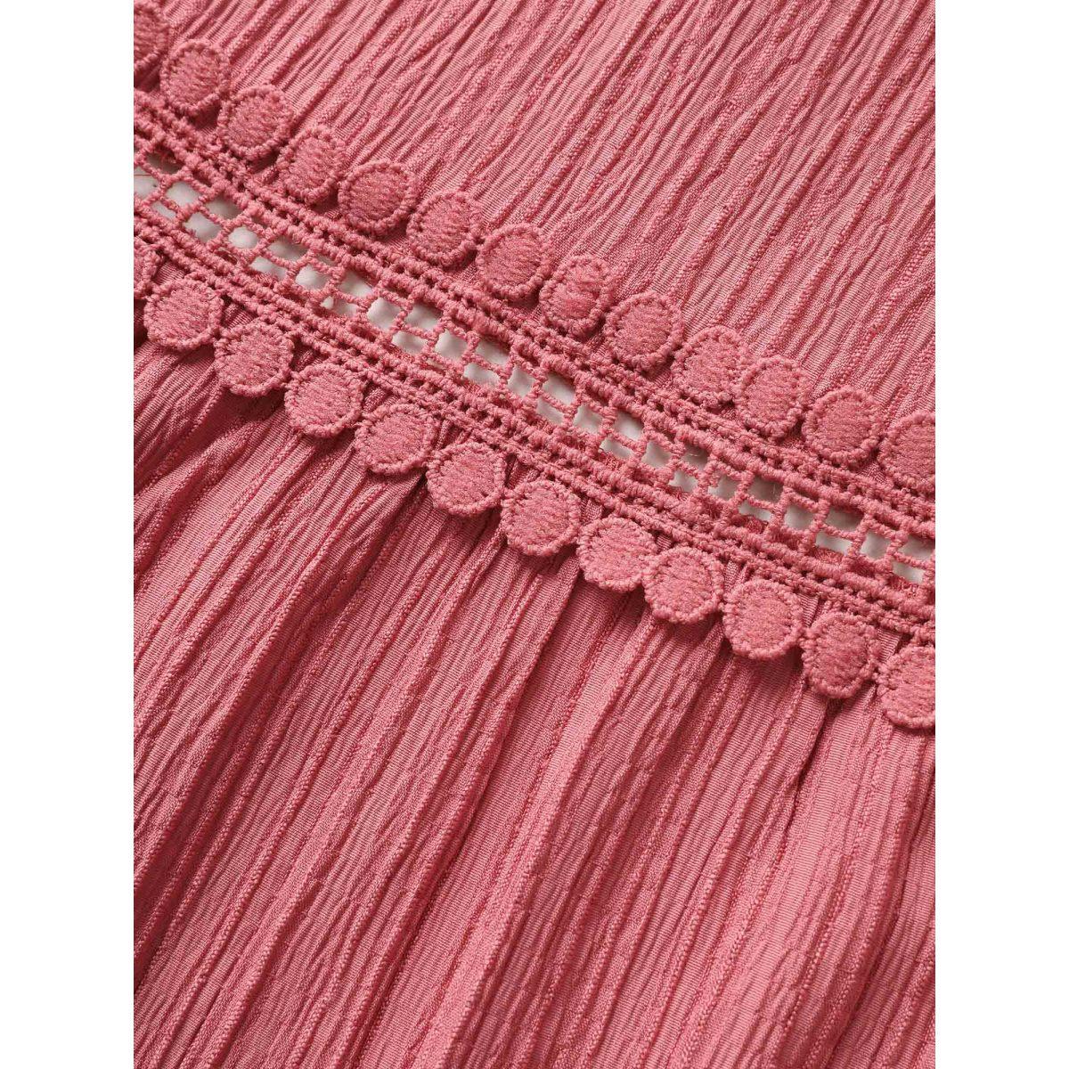 Plus Size Plain Texture Woven Ribbon Belted Dress Watermelon Women Elegant Woven ribbon&lace trim V-neck Sleeveless Curvy BloomChic 14-16/1X Product Image