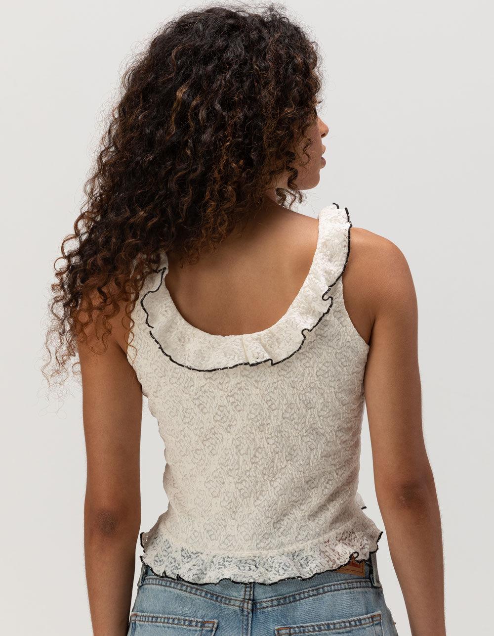 WEST OF MELROSE Lace Ruffle Womens Top - CREAM Product Image