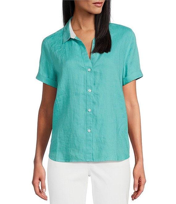 Tommy Bahama Point Collar Short Sleeve Button Front Top Product Image