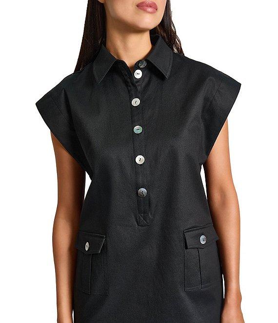 Ming Wang x Tanya Foster Cotton Blend Utility Cap Sleeve Shift Dress Product Image