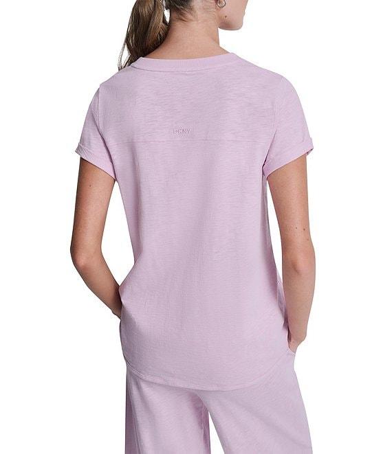 DKNY Sport by Donna Karan Cotton Slub Jersey Stripe Crew Neck Short Rolled Cuff Tee Product Image