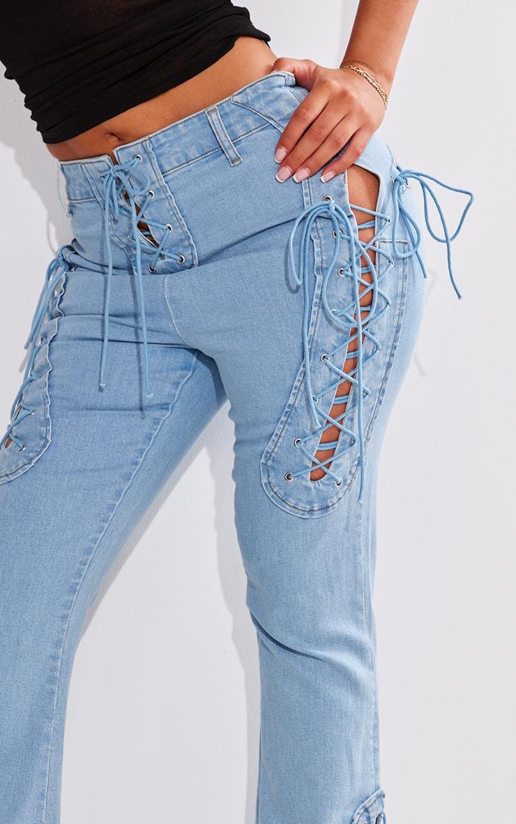 Shape Light Blue Stretch Denim Lace Up Flare Jeans Product Image