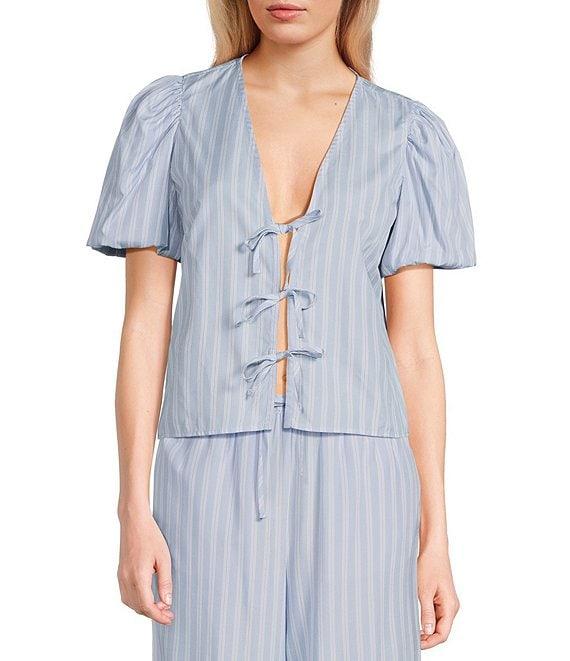 GB Woven Tie-Front Coordinating Stripe Top Product Image