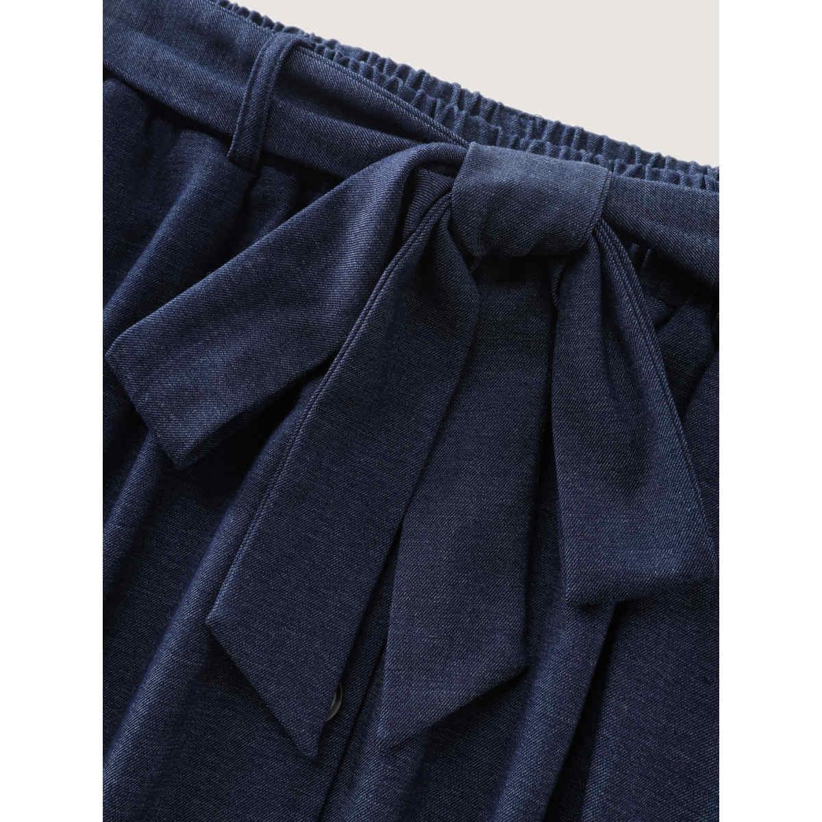 Plus Size Stretchy Button Detail Waist-Tie Maxi Skirt Women Denimblue Leisure Belted Medium stretch Side seam pocket Casual Skirts BloomChic 26/4X Product Image