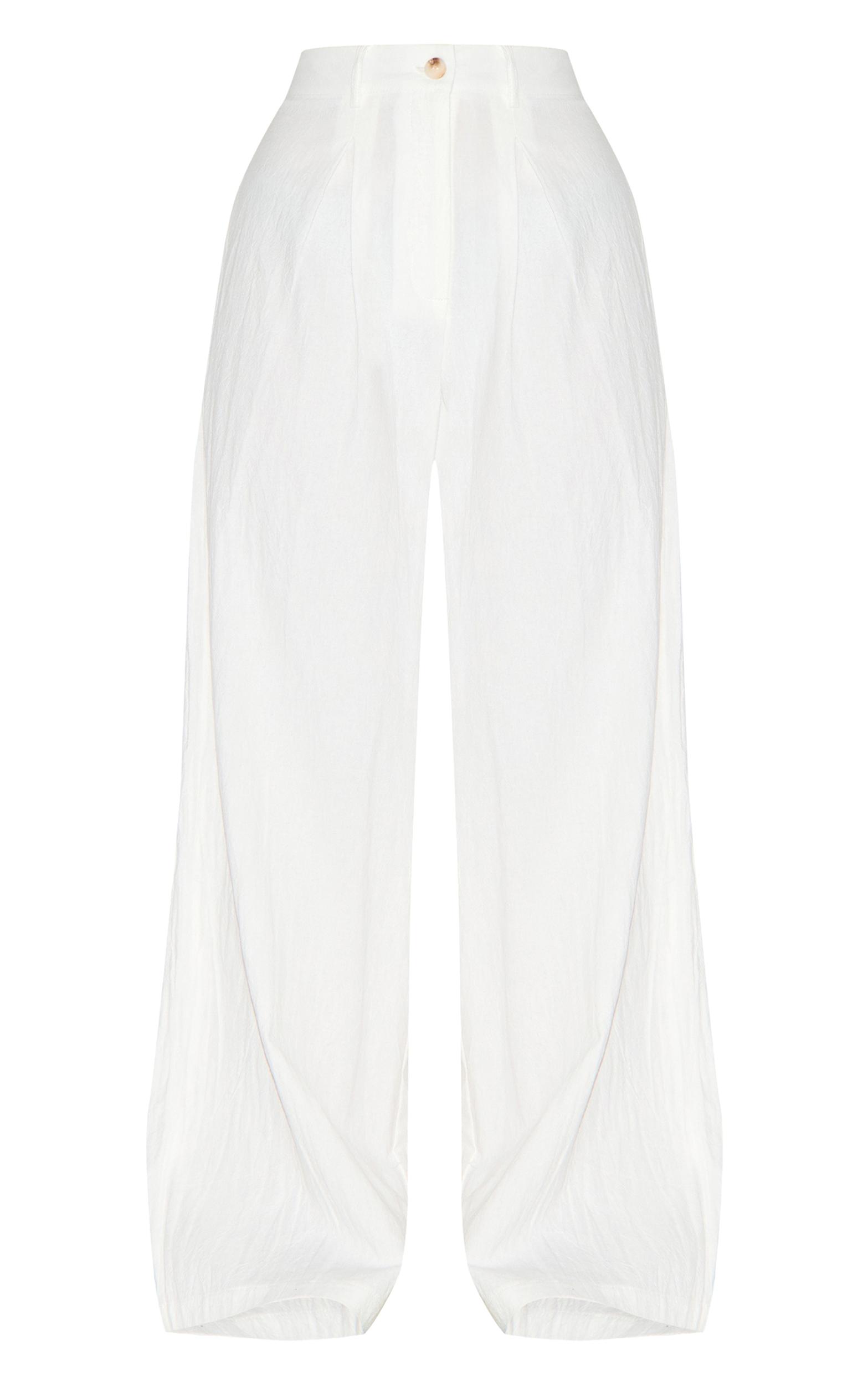 White Linen Look Wide Leg Pleated Pants Product Image