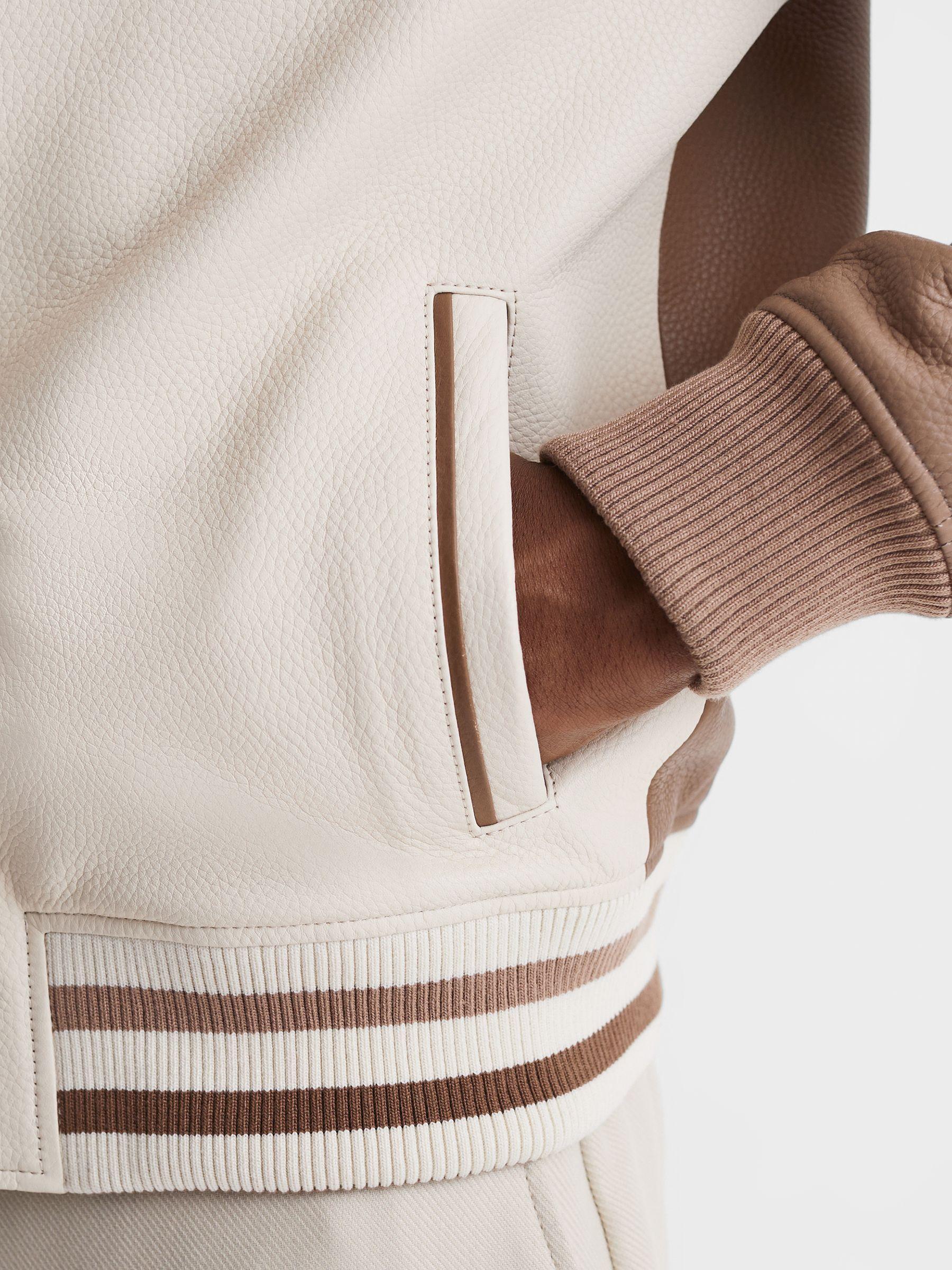 Leather Bomber Jacket in Ecru/Taupe Product Image