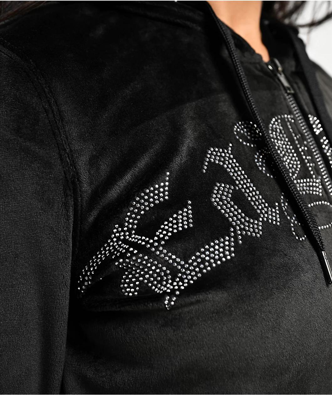 Ed Hardy Tiger Head Black Velour Crop Zip Hoodie Product Image