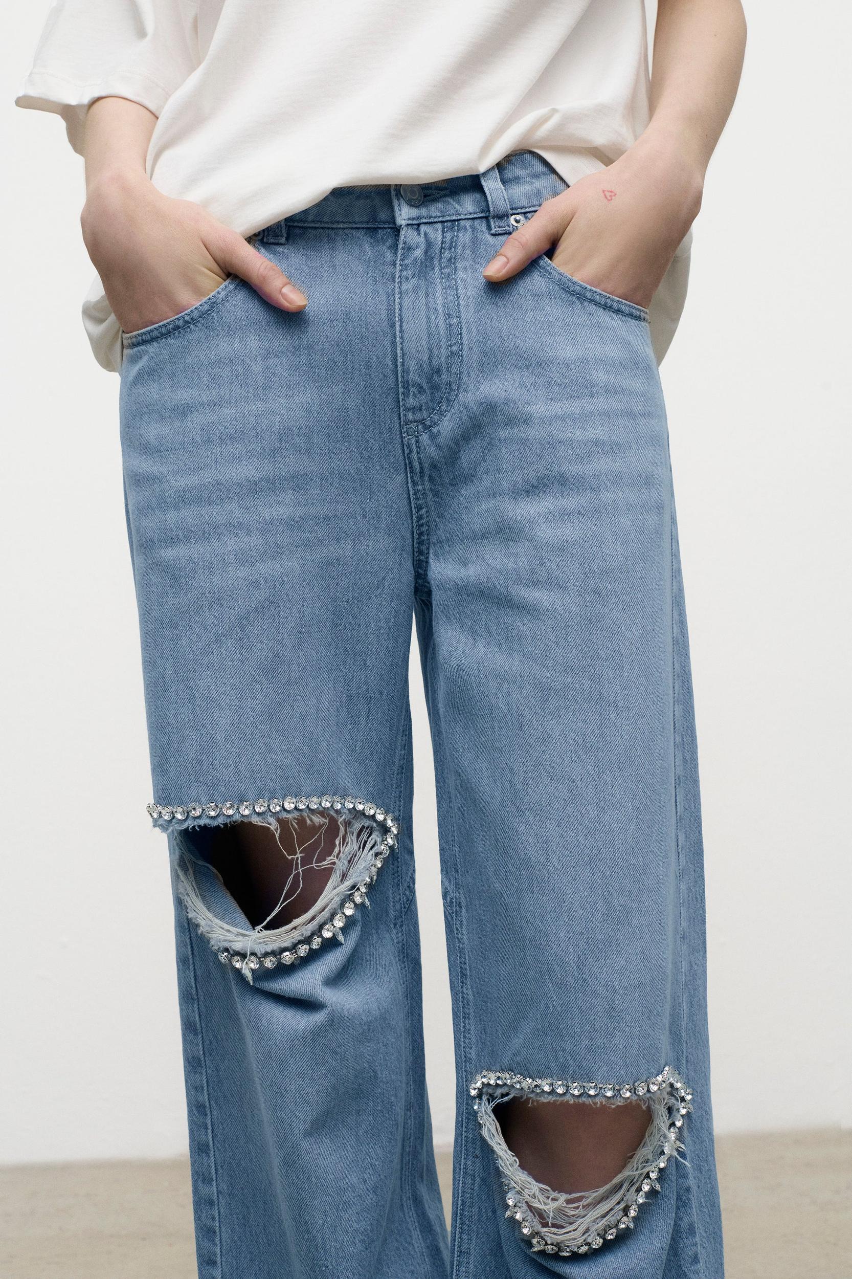 Distressed Crystal Relaxed Slit Jean Product Image