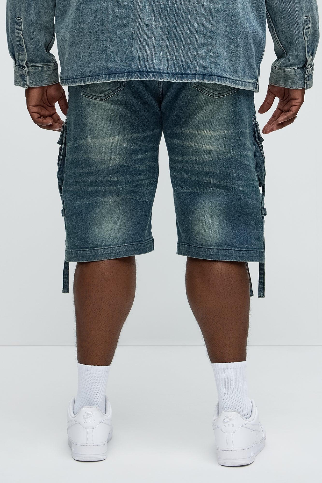 Buckle Strapped Relaxed Denim Shorts - Medium Blue Wash Product Image