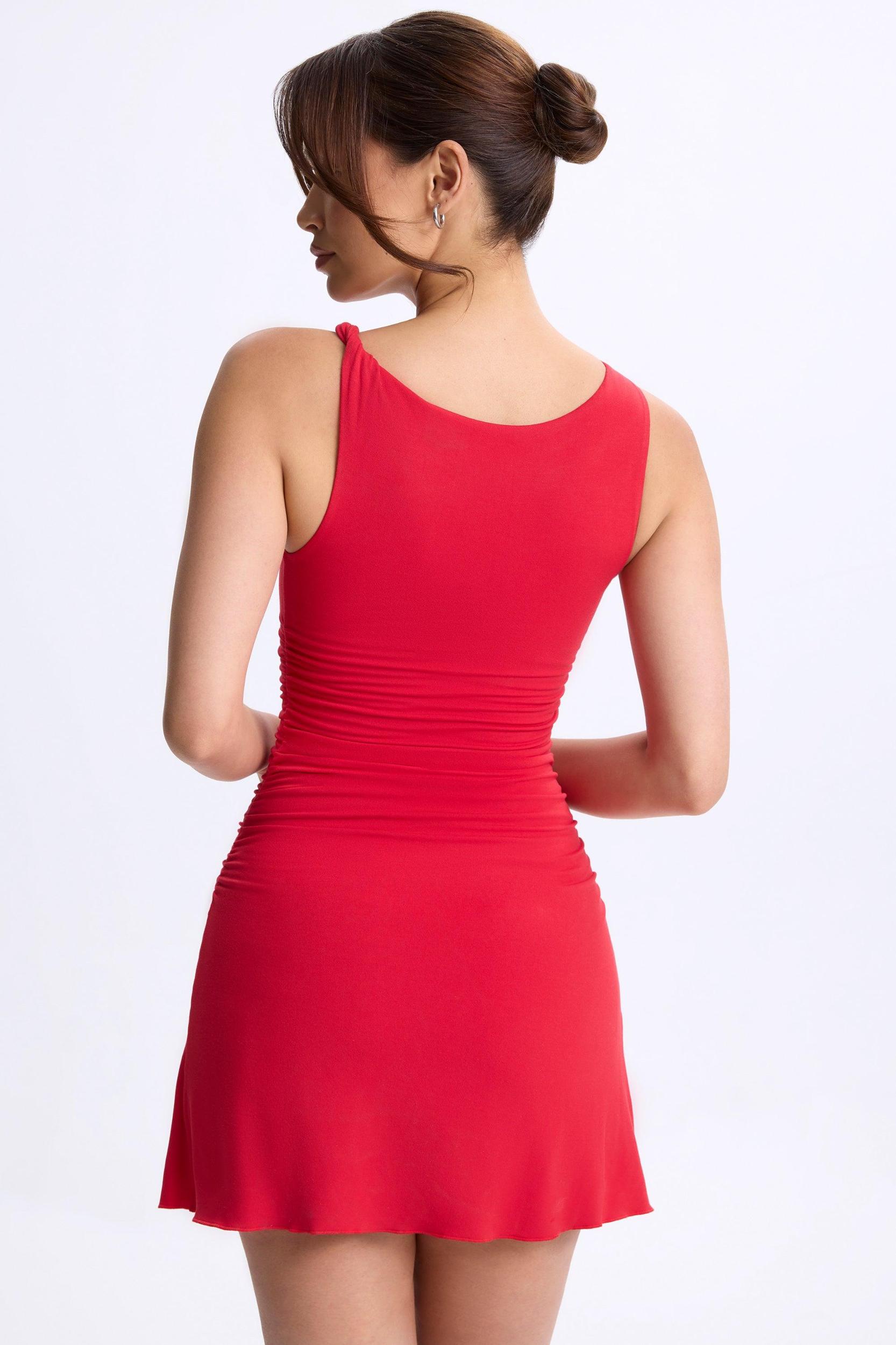 Ruched A-Line Micro Mini Dress in Cherry Red Product Image