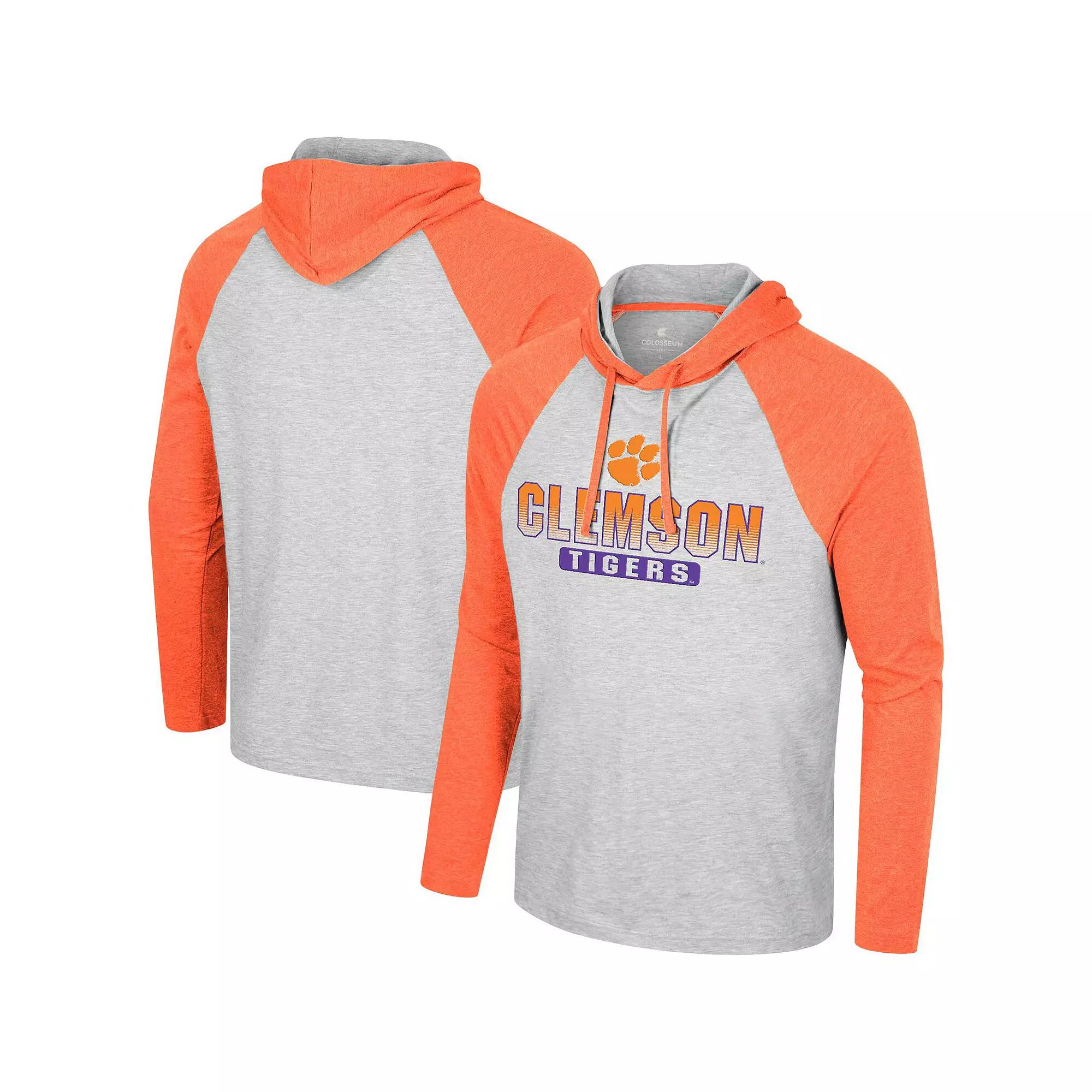 Men's Colosseum  Heather Grey Clemson Tigers Hasta La Vista Raglan Hoodie Long Sleeve T-Shirt, Size: Large Product Image