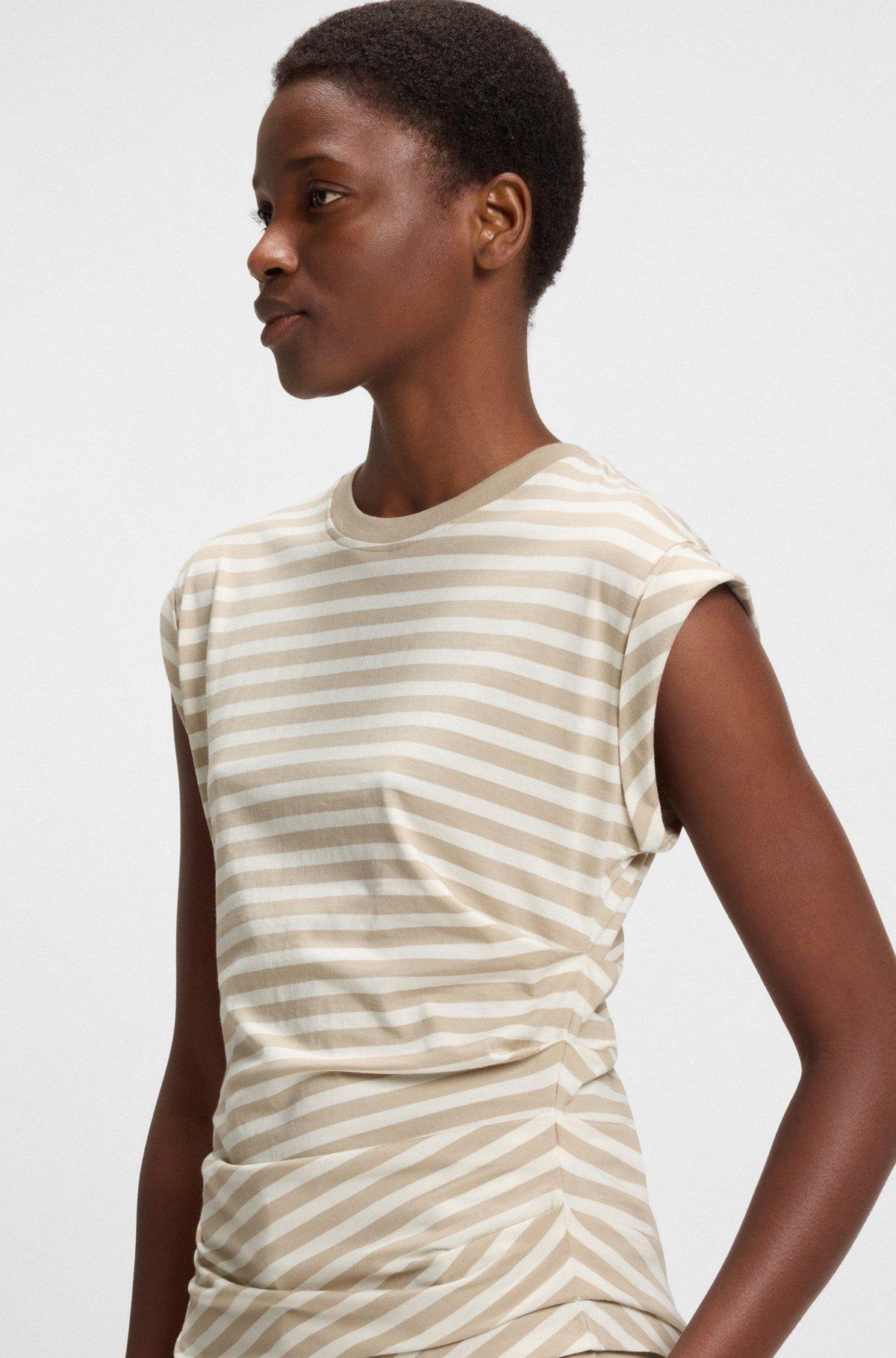 BOSS - Striped top in cotton jersey with gathered waist - Patterned Product Image