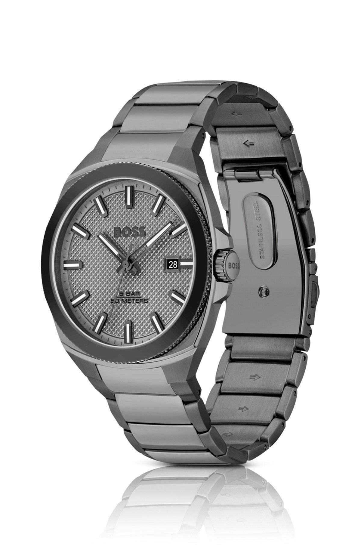 BOSS - Gray link-bracelet watch with tonal guilloché dial Product Image