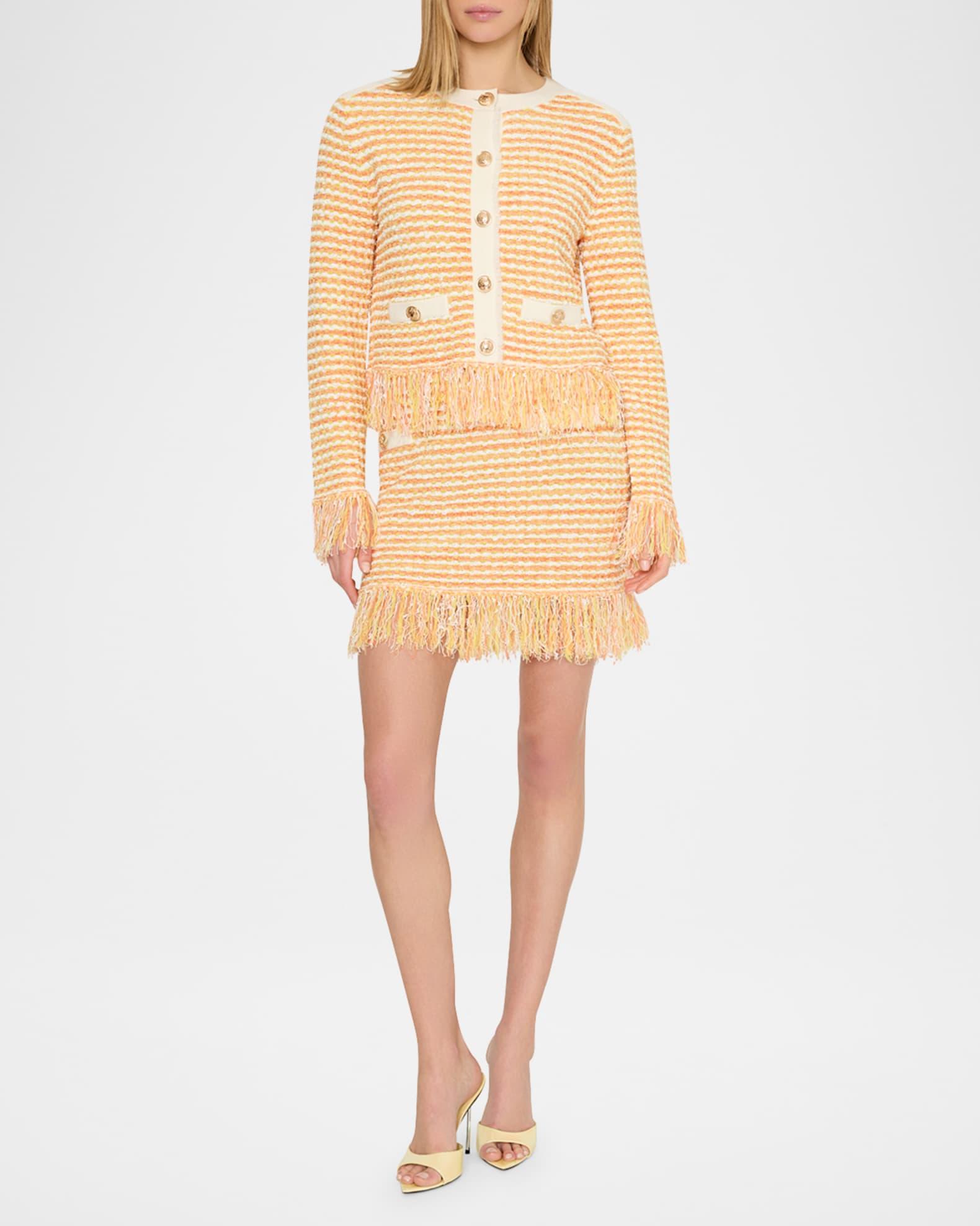 Fringed Tweed Knit Cardigan Jacket Product Image