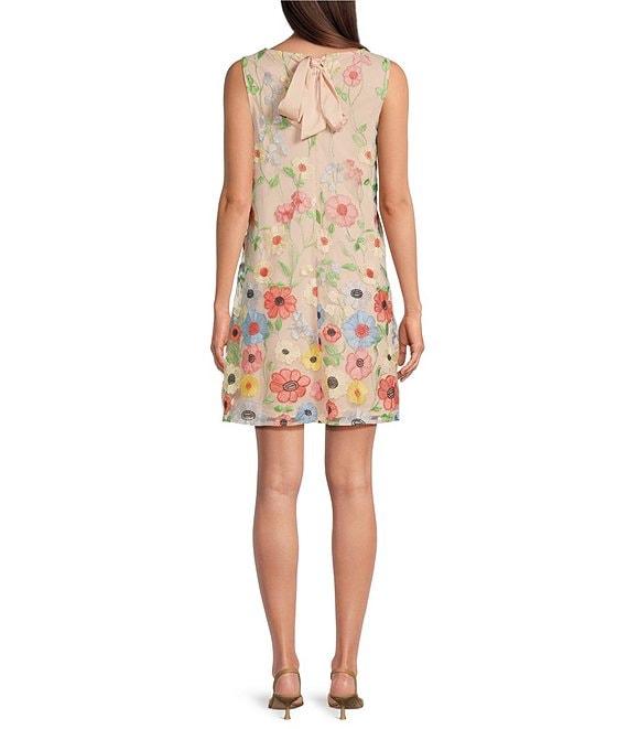 Leslie Fay Crew Neck Sleeveless Embroidered Mesh Floral Shift Dress Product Image