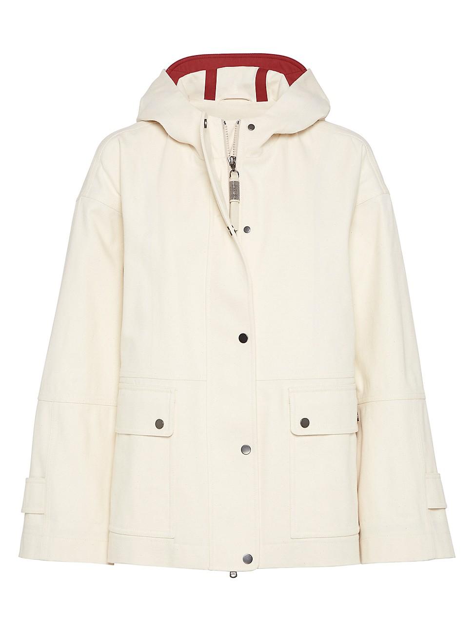 Womens Water Resistant Cotton Canvas Hooded Outerwear Jacket Product Image