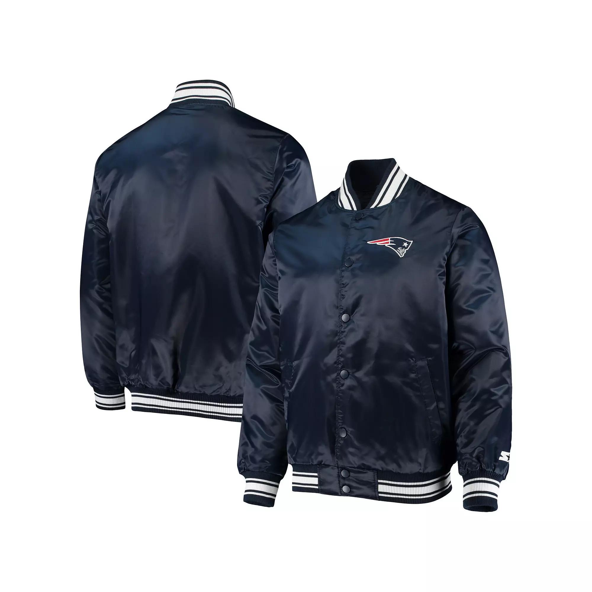 Men's Starter Navy New England Patriots Locker Room Satin Varsity Full-Snap Jacket,  Product Image