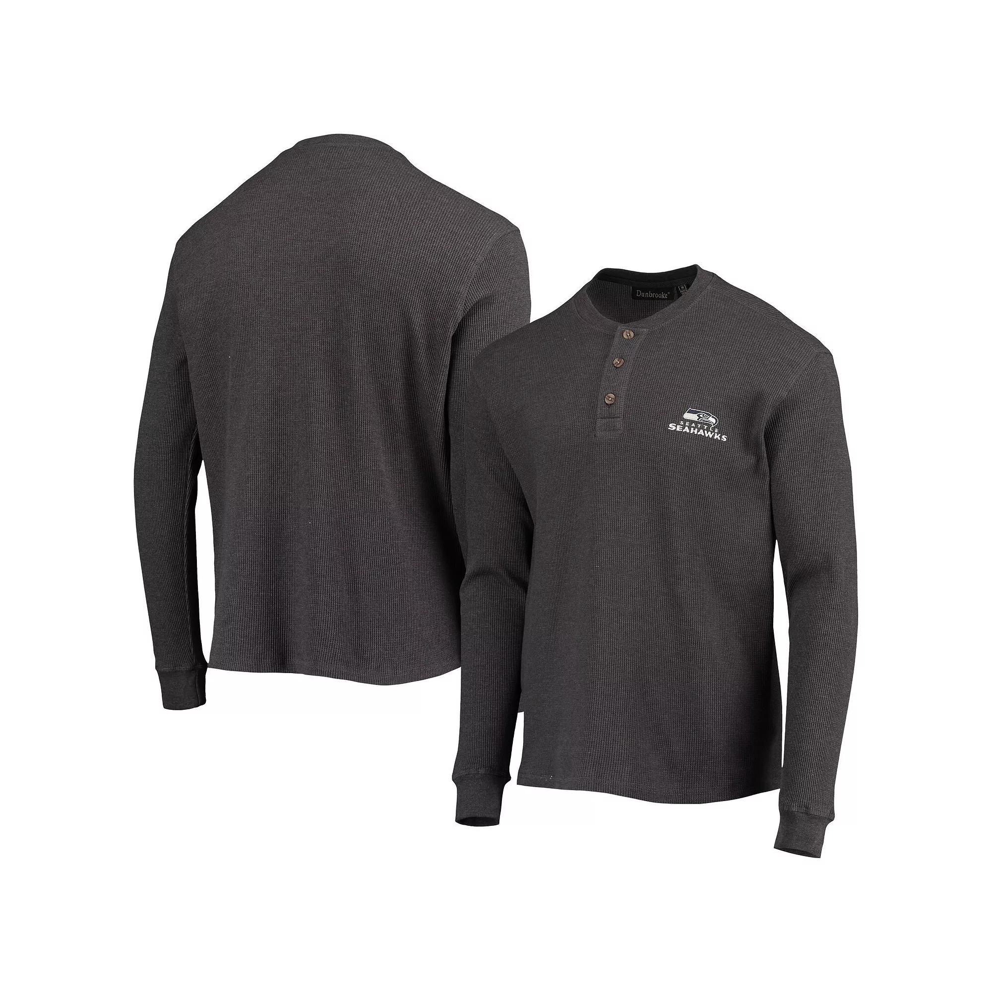 Men's Dunbrooke Heathered Gray Seattle Seahawks Logo Maverick Thermal Henley Long Sleeve T-Shirt,  Product Image