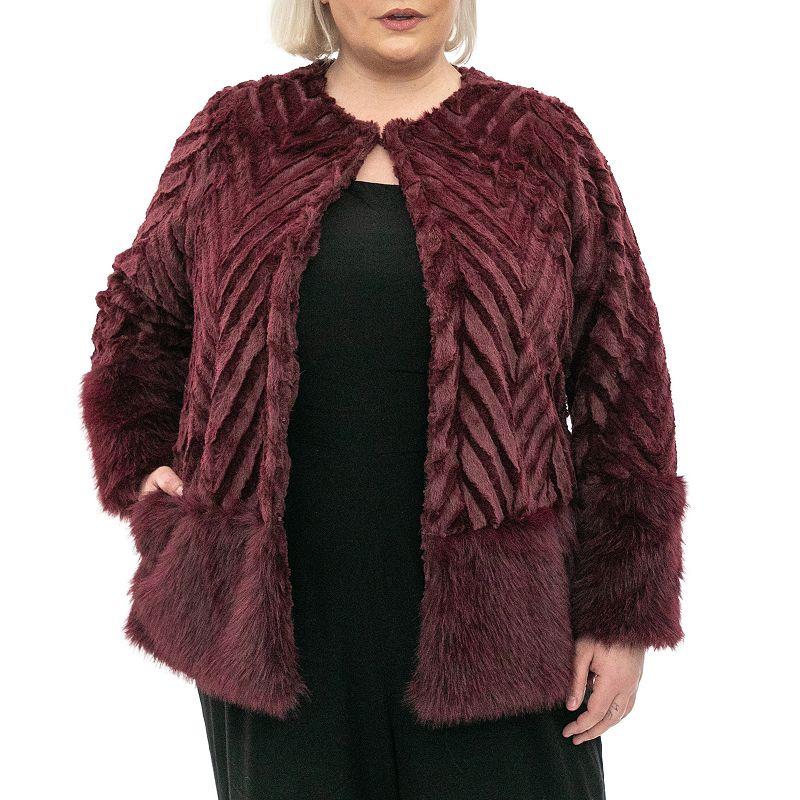 Plus Size Nina Leonard Chevron Faux-Fur Bolero, Women's, Size: 2XL, Ivory Product Image