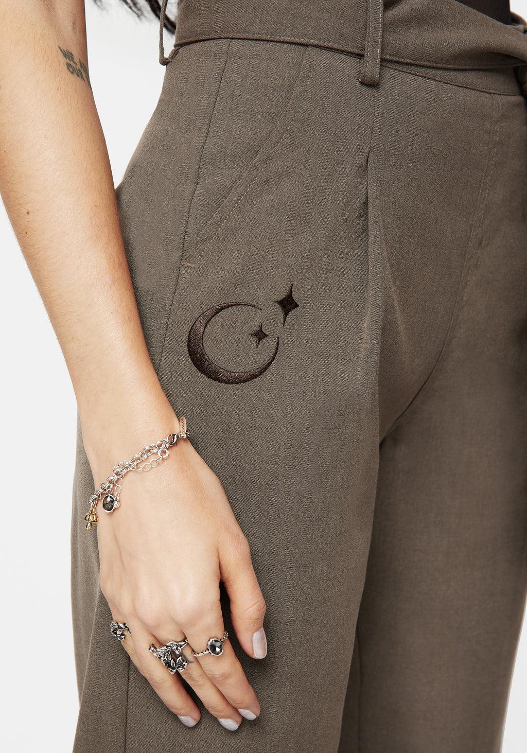 Hester Embroidered Tapered Trousers - Brown Product Image