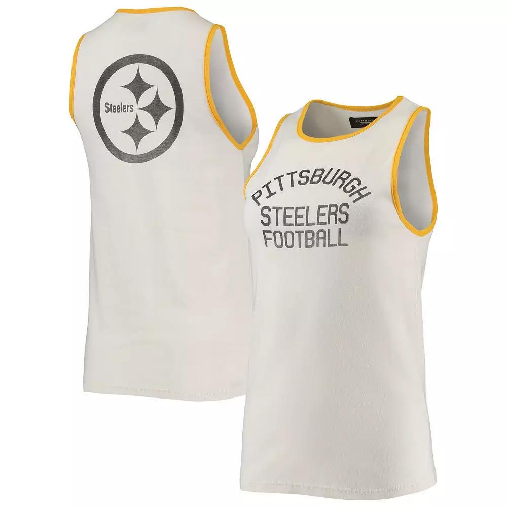 Women's Junk Food White/Gold Pittsburgh Steelers Throwback Pop Binding Scoop Neck Tank Top, Size: Medium Product Image