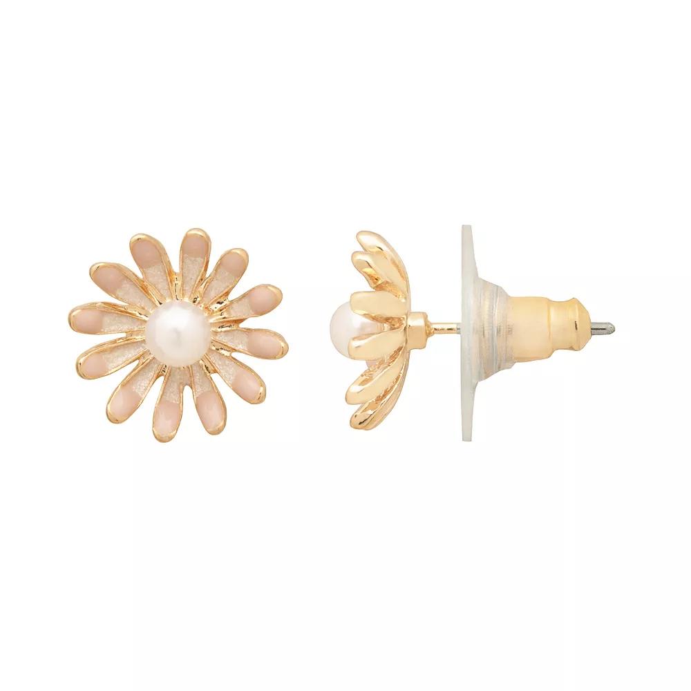 LC Lauren Conrad Daisy Simulated Pearl Stud Earrings, Women's, Pink Product Image