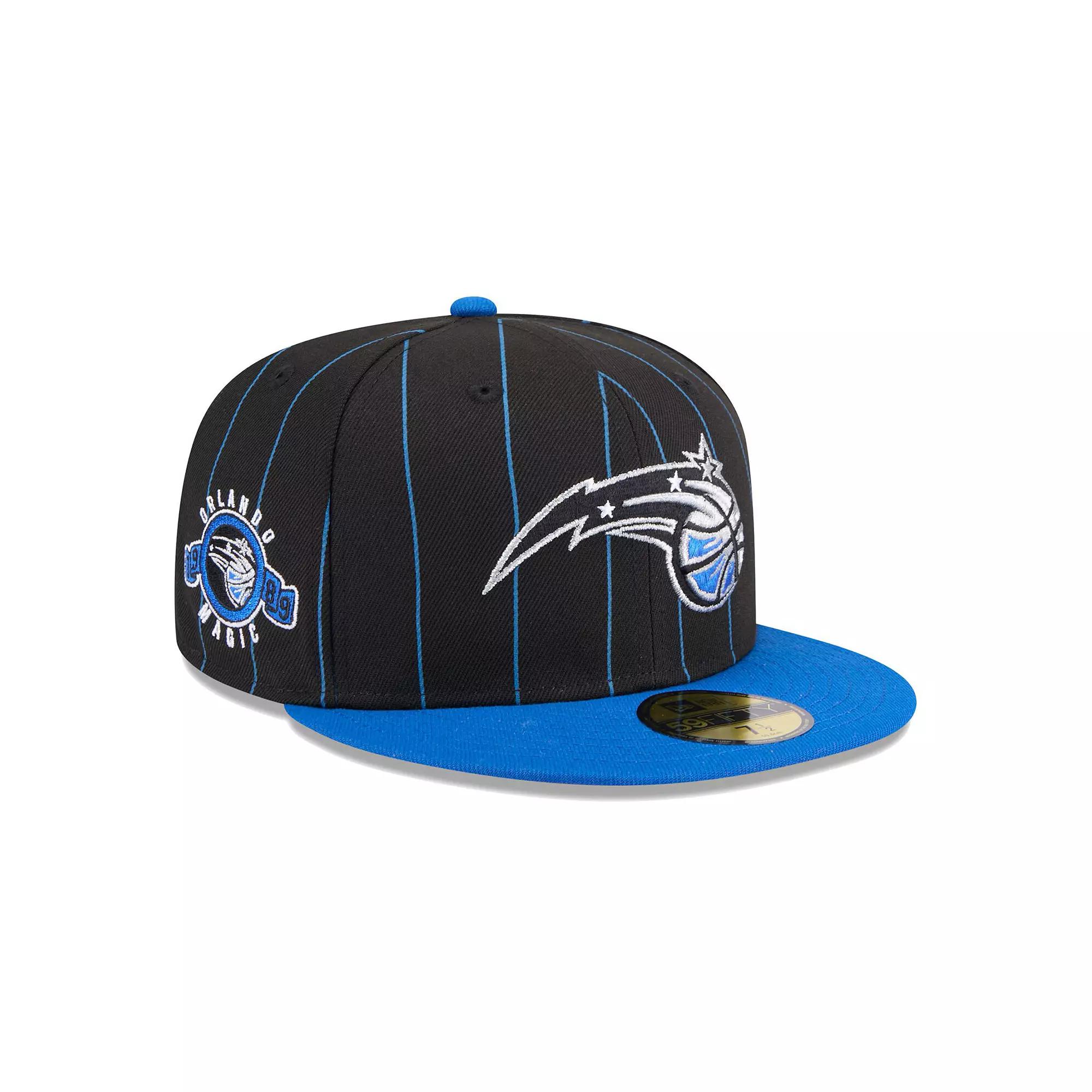 Men's New Era Black/Blue Orlando Magic Pinstripe Two-Tone 59FIFTY Fitted Hat, Size: 7, Mag Black Product Image