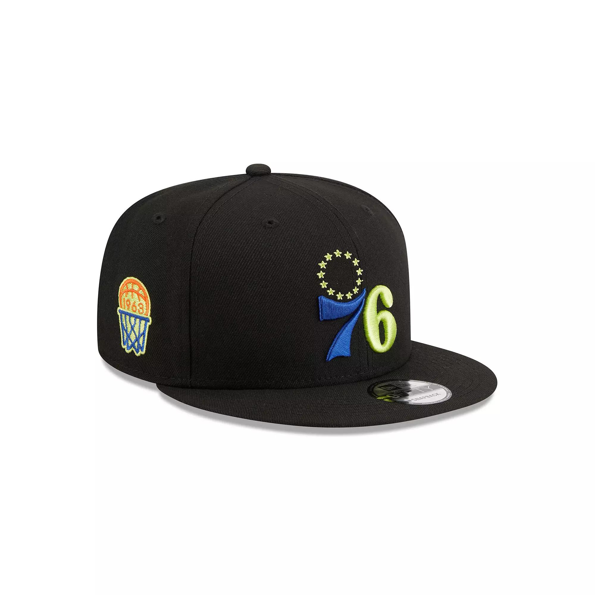 Men's New Era Black Philadelphia 76ers Neon Pop 9FIFTY Snapback Hat, 76r Black Product Image