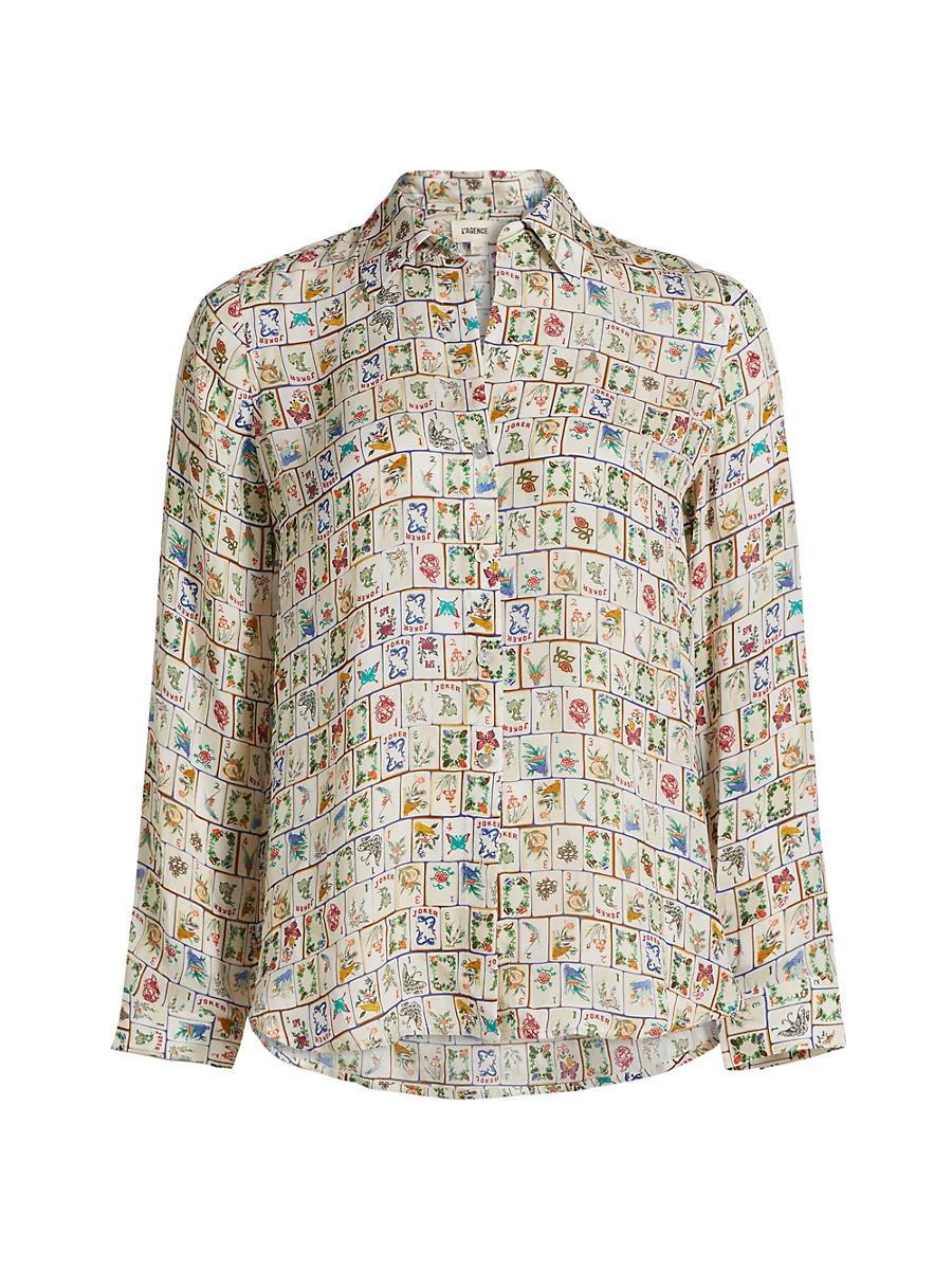 Womens Nina Silk Printed Button-Front Blouse Product Image