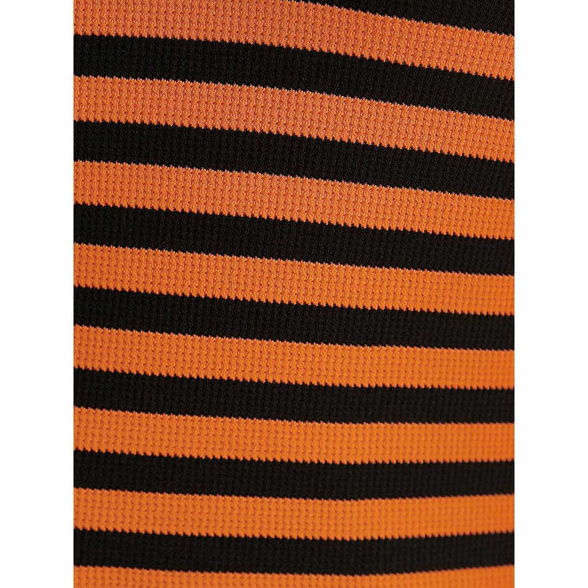 Plus Size Halloween V Neck Contrast Striped T-shirt Chocolate Women Casual Contrast Striped V-neck Festival-Halloween T-shirts BloomChic 18-20/2X Product Image