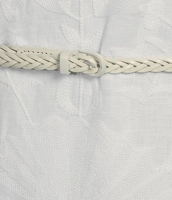 Le' AL.X Linen Embroidered Square Neck Sleeveless Spaghetti Strap Braided Belt Column Side Slit Maxi Coordinating Dress Product Image