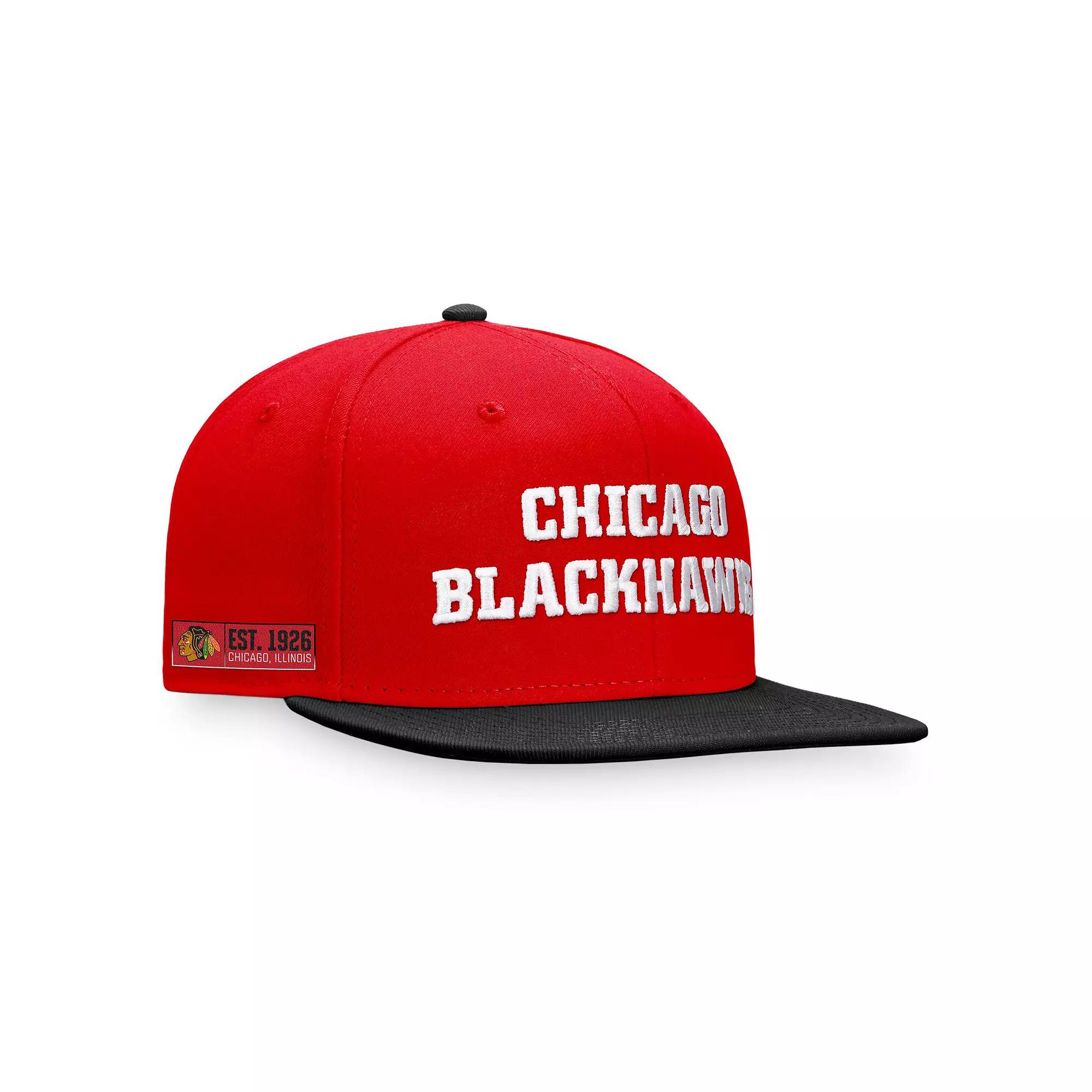 Men's Fanatics Branded Red/Black Chicago Blackhawks Iconic Color Blocked Snapback Hat Product Image