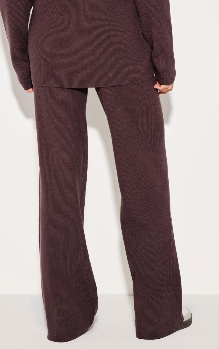 Chocolate Light Rib Knit Wide Leg Pants Product Image